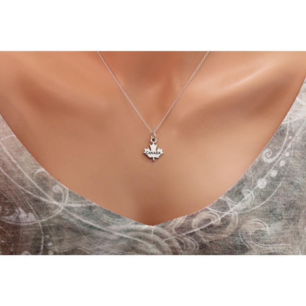 Sterling Silver Oxidized Maple Canadian Leaf Charm Necklace